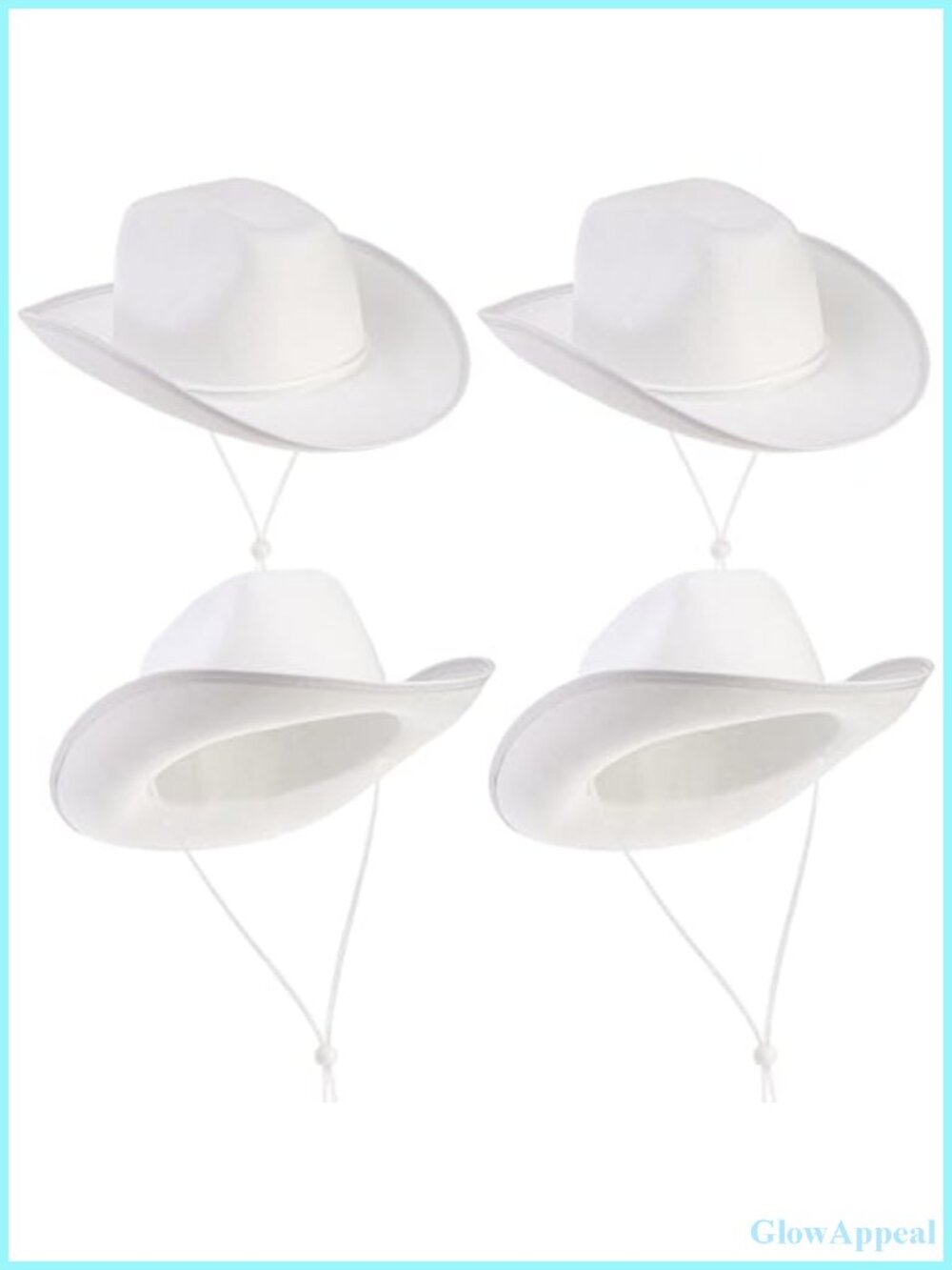 4 Pack White Cowboy Hats Non Woven Fabric Western Party Adult